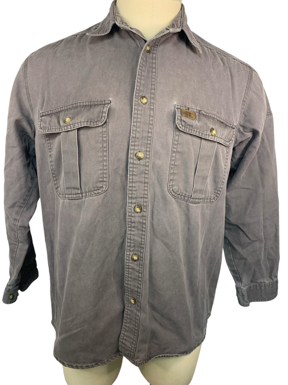 Wrangler Riggs Wear Gray Button-Up Heavy Work Shirt Men’s Large